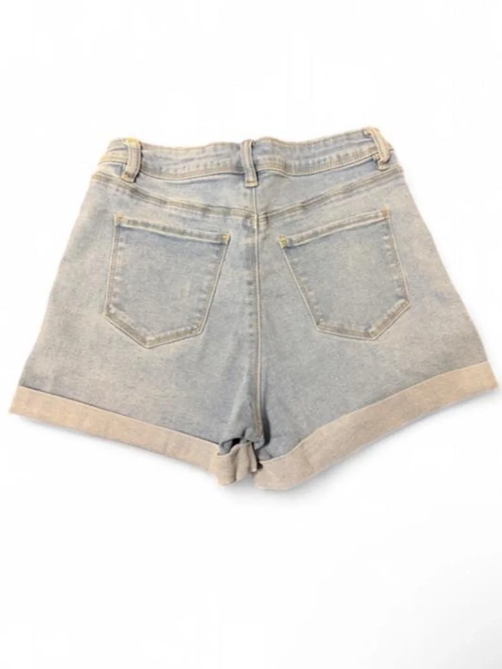 Fashion Nova Jean Shorts Denim High Rise Cuffed Stretch Sz 3 Light Wash